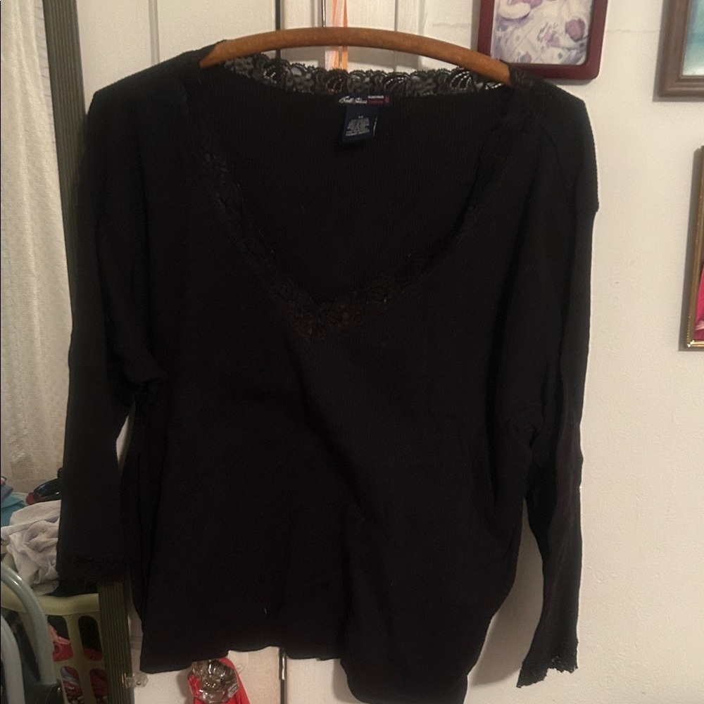 Bill Blass Black Sweater with Lace Detail